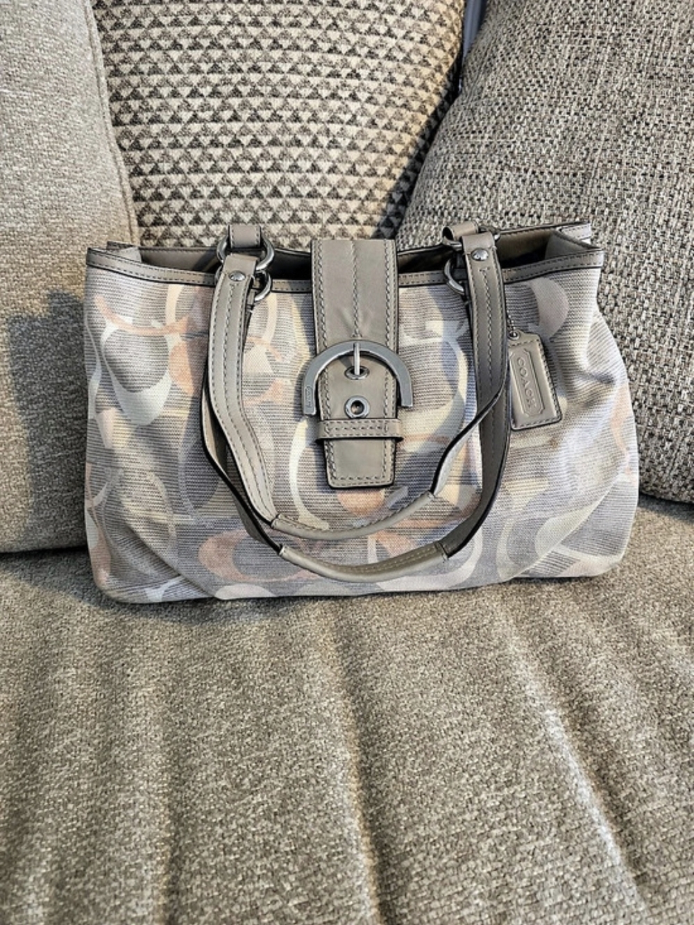 Coach Signature Canvas Tote in Gray & Pink